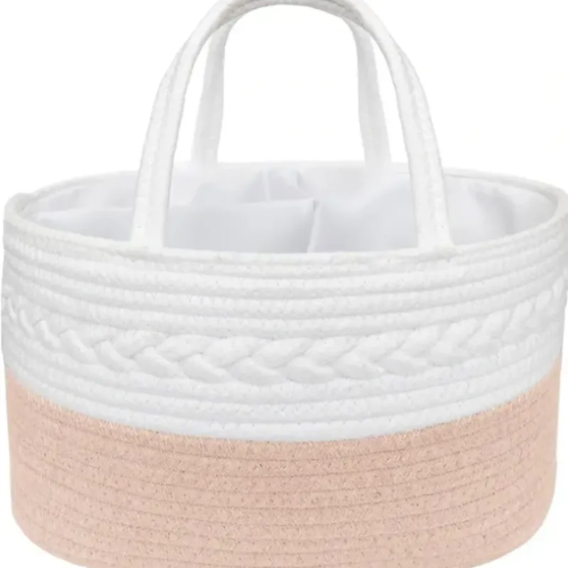 Shop All|Living Textiles 100% Cotton Rope Nappy Caddy - Blush/White - cutbabycare.com | baby boutique & care hub