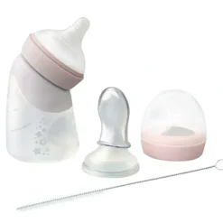 Shop All|Marcus & Marcus Toddler/Children Silicone Angled Feeding Bottle & Spoon Pink 6M+ - cutbabycare.com | baby boutique & care hub