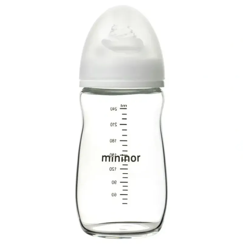 Shop All|Mininor Baby/Infant 240ml Glass Feeding Bottle w/ Anti-Colic Silicone Teat 3m+ - cutbabycare.com | baby boutique & care hub