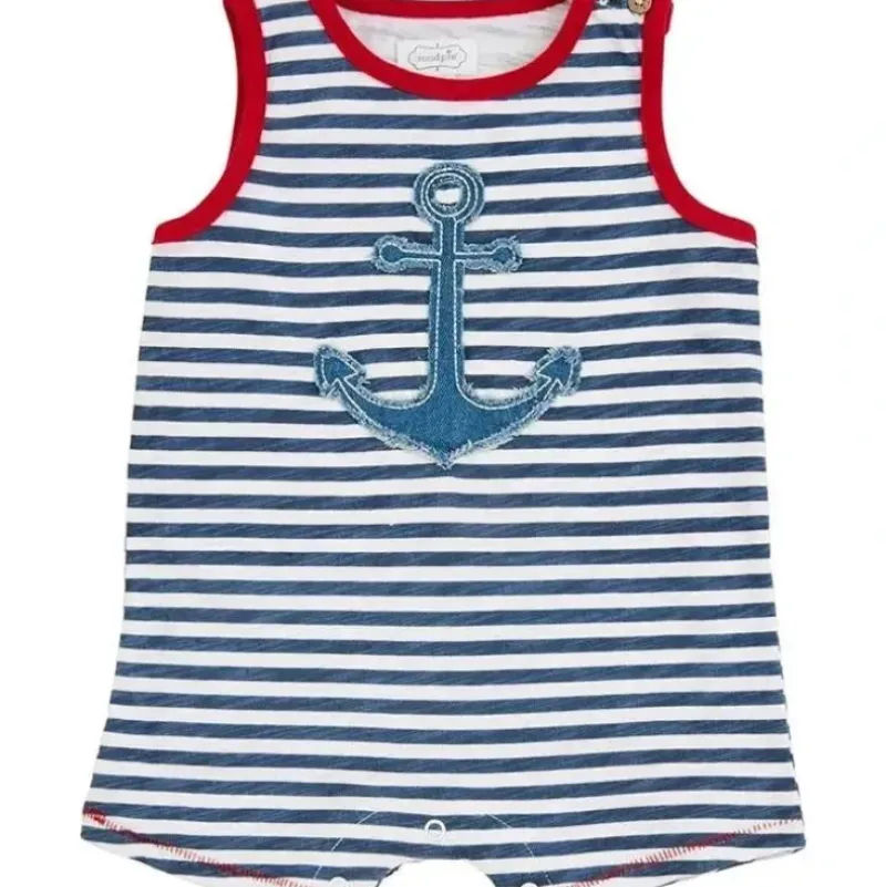 Shop All|Mud Pie - Anchor Stripe Baby Romper - cutbabycare.com | baby boutique & care hub