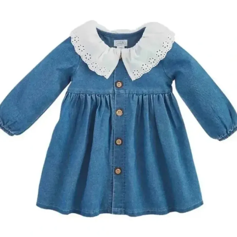 Shop All|Mud Pie - Baby Girl Eyelet Collar Denim Dress - cutbabycare.com | baby boutique & care hub