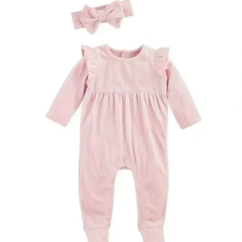 Shop All|Mud Pie - Baby Girl Pink Velour Sleeper & Headband Set - cutbabycare.com | baby boutique & care hub
