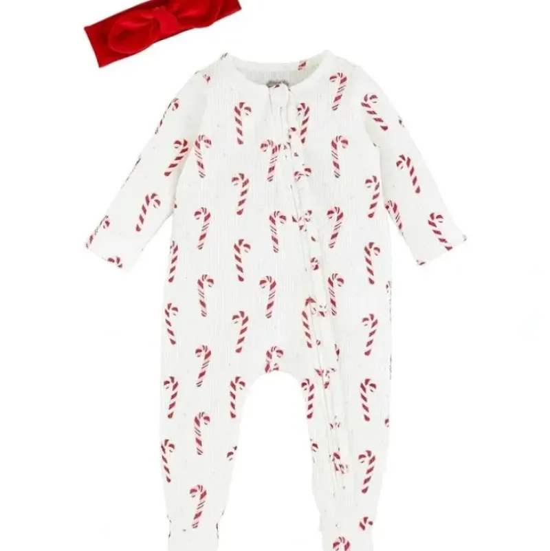 Shop All|Mud Pie - Candy Cane Sleeper & Headband Set - cutbabycare.com | baby boutique & care hub
