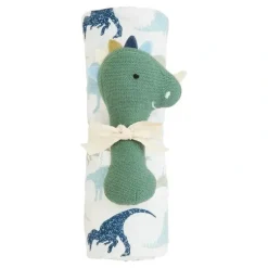 Shop All|Mud Pie - Kids Dino Swaddle and Stick Rattle; Swaddle 47 X 47, Rattle 6 X 3 - cutbabycare.com | baby boutique & care hub