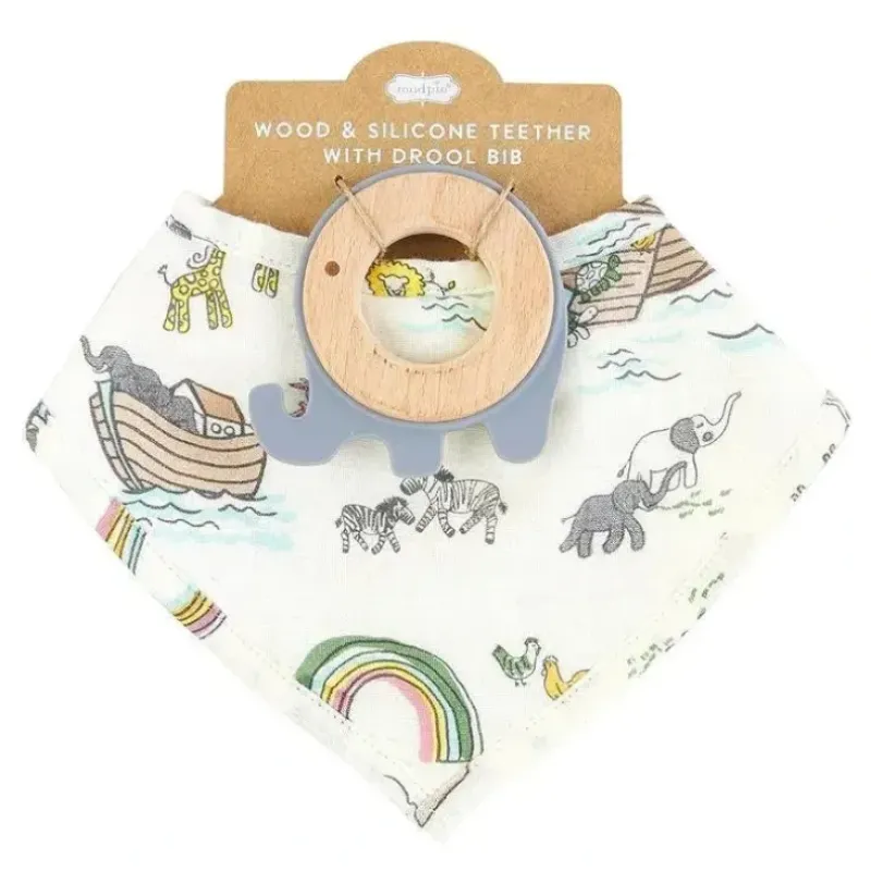 Shop All|Mud Pie - Noah's Ark Bib & Teether Set - cutbabycare.com | baby boutique & care hub
