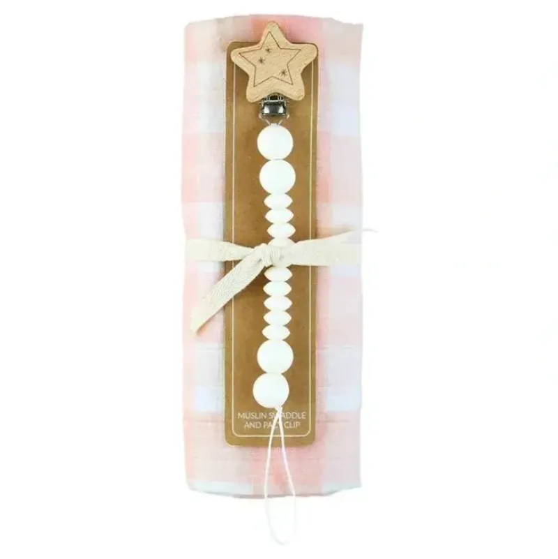 Shop All|Mud Pie - Pink Gingham Swaddle & Pacy Clip Set Kit - cutbabycare.com | baby boutique & care hub