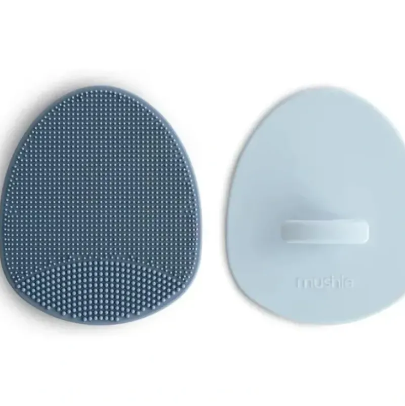 Bath Potty|Mushie - Baby Bath Cradle Cap Brush, Soft Silicone Bristles, 2-Pack, Tradewinds/Periwinkle - cutbabycare.com | baby boutique & care hub