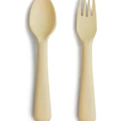 Shop All|Mushie - Flatware Fork & Spoon Set For Kids, Pale Daffodi - cutbabycare.com | baby boutique & care hub