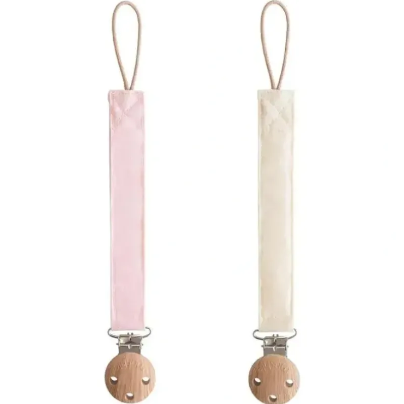Shop All|Mushie - Linen Baby Pacifier Clip Holder, Soft Fabric Strap, 2-Pack, Blush/Cream - cutbabycare.com | baby boutique & care hub
