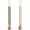 Shop All|Mushie - Linen Pacifier Clip 2 Pack, Olive/Shifting Sand - cutbabycare.com | baby boutique & care hub