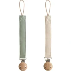 Shop All|Mushie - Linen Pacifier Clip 2 Pack, Olive/Shifting Sand - cutbabycare.com | baby boutique & care hub