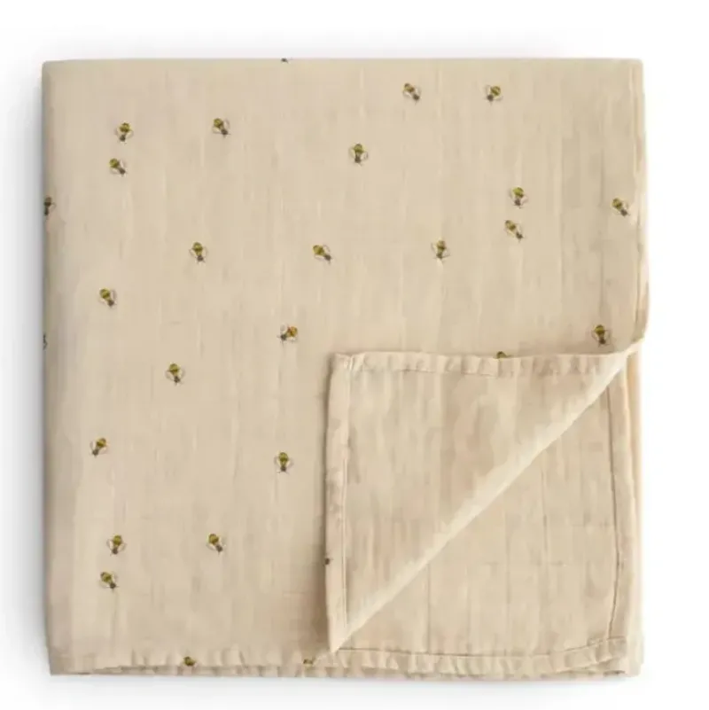 Shop All|Mushie - Organic Cotton Muslin Swaddle Blanket, Bee - cutbabycare.com | baby boutique & care hub