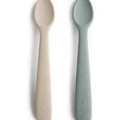 Shop All|Mushie - 2Pk Silicone Feeding Spoons, Cambridge Blue/Shifting Sand - cutbabycare.com | baby boutique & care hub