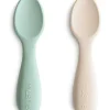 Shop All|Mushie - Silicone Toddler Starter Spoons, 2 Pack, Cambridge Blue/Shifting Sand - cutbabycare.com | baby boutique & care hub