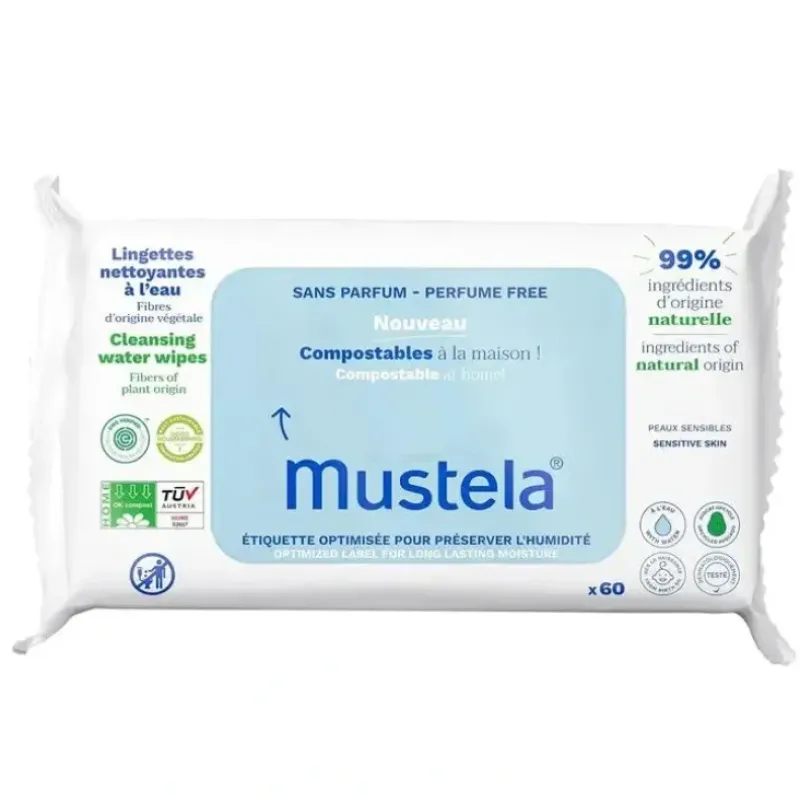 Shop All|Mustela - Compostable Cleansing Water Wipes Fragrance Free - cutbabycare.com | baby boutique & care hub
