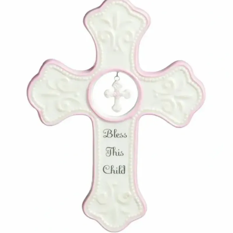 Shop All|Nat & Jules - Demdaco Pink Hanging Cross | Wall Hanging - cutbabycare.com | baby boutique & care hub