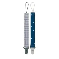 Nuby - Boy 2Pk Printed Fabric Pacifier Clip Holder With Plastic Clip, Gray Plaid/Blue Stars - cutbabycare.com | baby boutique & care hub* Fashion