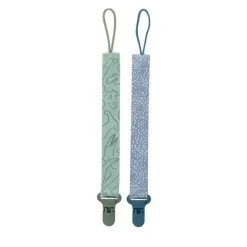Nuby - 2Pk Boy Printed Fabric Pacifier Clip Holder With Plastic Clip, Blue Dots/ Green Dino - cutbabycare.com | baby boutique & care hub* Best Sale