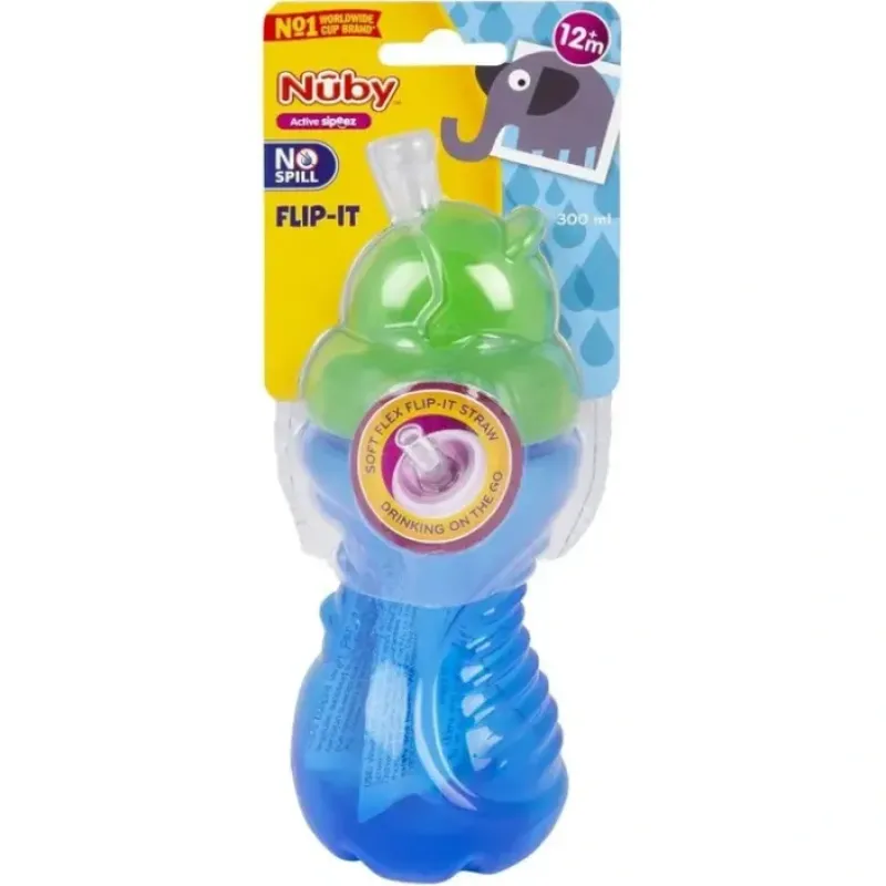 Nuby No Spill Soft Flex Flip It Straw Drinking Cup 300ml 12m+ Assorted - cutbabycare.com | baby boutique & care hub* Clearance