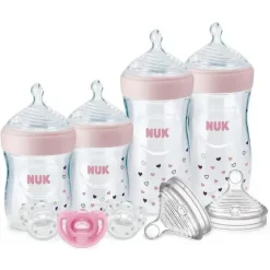 Nuk - Simply Natural Baby Bottles with SafeTemp Gift Set, Pink, 4 Bottles, 3 Pacifiers and 2 Replacement Bottle Nipples - cutbabycare.com | baby boutique & care hub* Online
