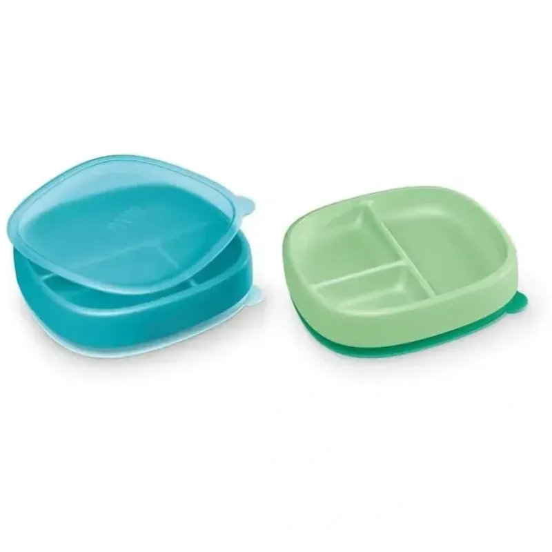Nuk - Suction Plates and Lid, Assorted Colors, 2 Pack, 6+ Months, Blue and Green - cutbabycare.com | baby boutique & care hub* Best