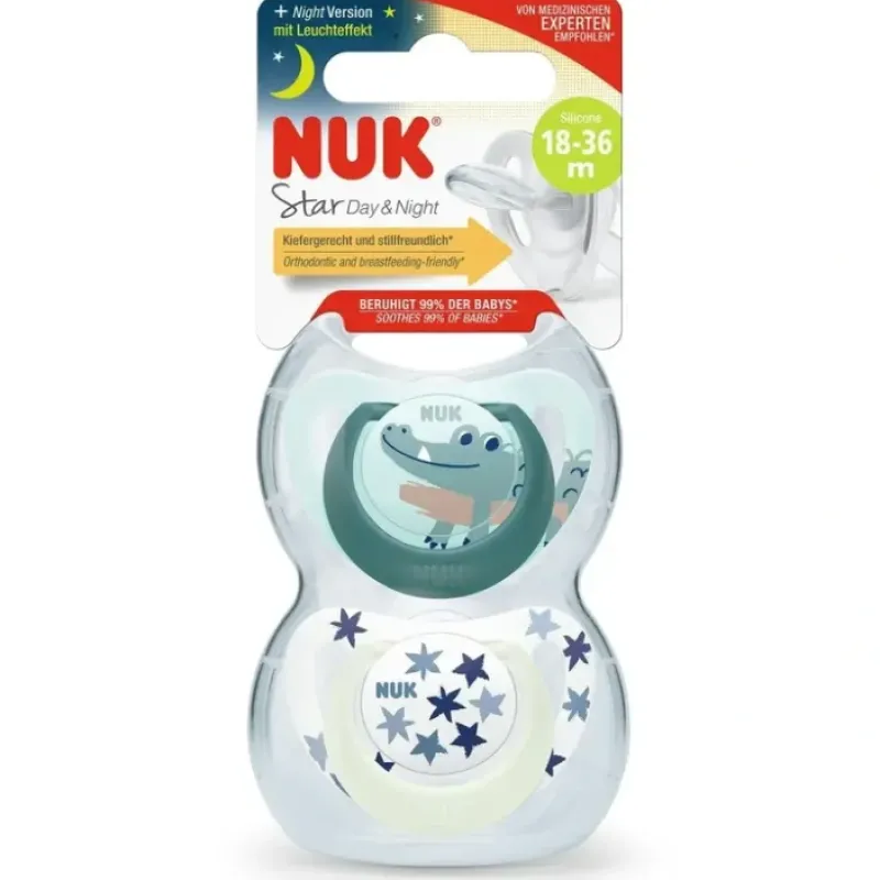 NUK Star Night Baby Dummy 18-36m, Glow-In-The-Dark, BPA-Free Silicone, 2 Pack - Assorted - cutbabycare.com | baby boutique & care hub* Sale
