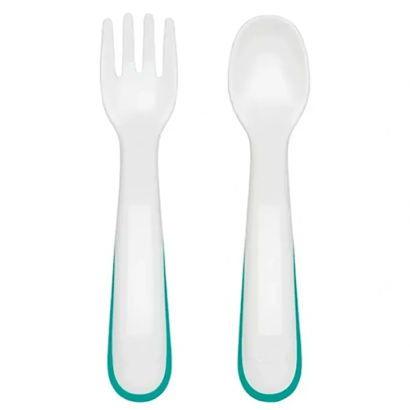 OXO Tot On-The-Go Non-slip Handles Plastic Fork & Spoon Set With Travel Case Teal - cutbabycare.com | baby boutique & care hub* Hot