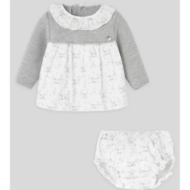 Paz Rodriguez - Baby Girl Pulgarcito Dress & Bloomer Set, Grey Pearl - cutbabycare.com | baby boutique & care hub* Online