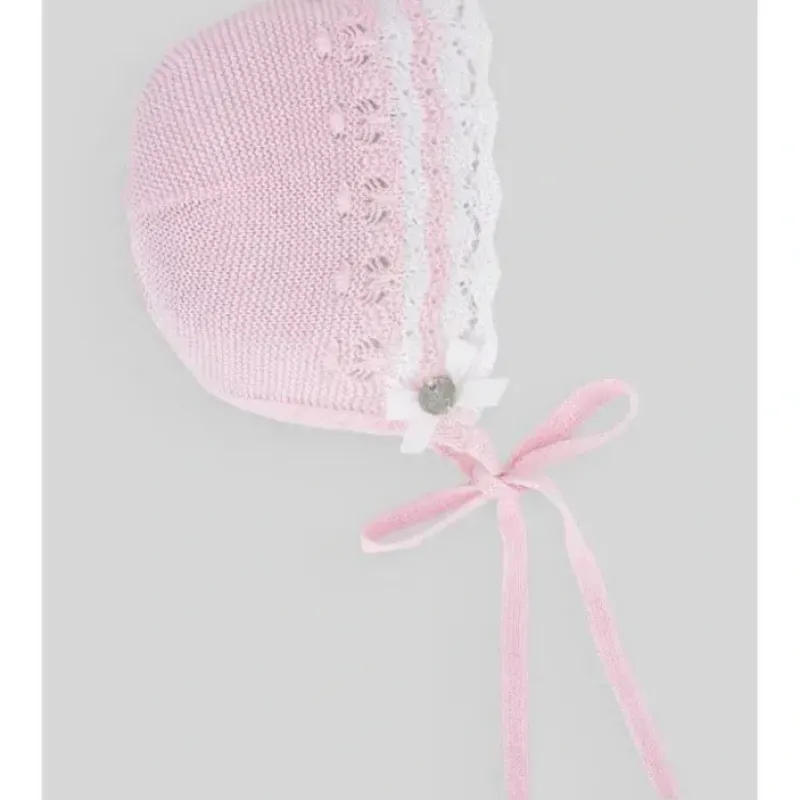 Paz Rodriguez - Baby Knit Newborn Bonnet, Chalk Pink/White - cutbabycare.com | baby boutique & care hub* New
