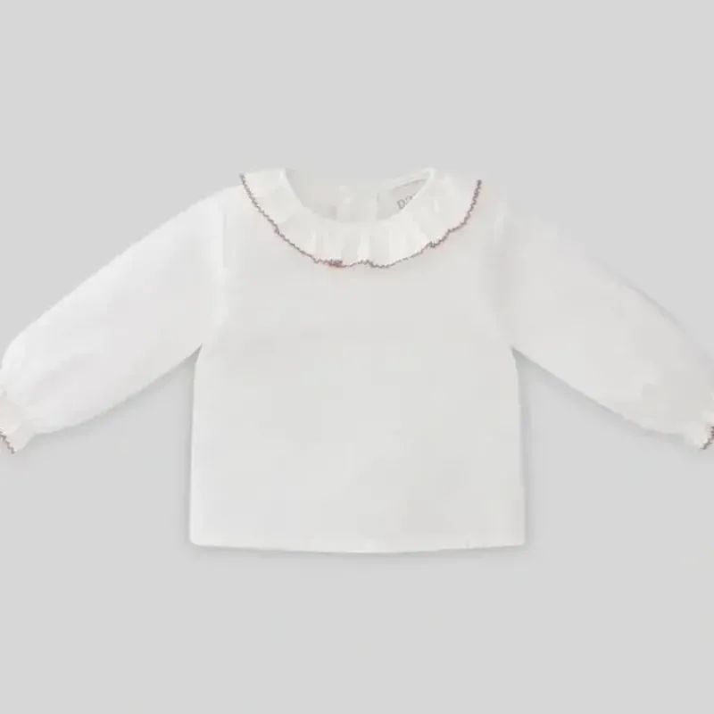 Paz Rodriguez - Baby Unisex Woven Blouse Esencial, White/Chalk Pink - cutbabycare.com | baby boutique & care hub* Store