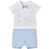 Paz Rodriguez - 2Pk Baby Set Woven Newborn Blouse & Short, White/Sky Blue - cutbabycare.com | baby boutique & care hub* Cheap
