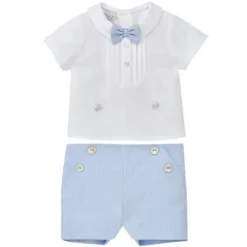 Paz Rodriguez - 2Pk Baby Set Woven Newborn Blouse & Short, White/Sky Blue - cutbabycare.com | baby boutique & care hub* Cheap