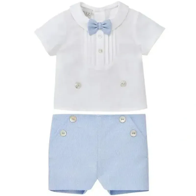 Paz Rodriguez - 2Pk Baby Set Woven Newborn Blouse & Short, White/Sky Blue - cutbabycare.com | baby boutique & care hub* Cheap