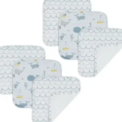 Bath Potty|6pc Living Textiles Cotton Muslin Baby/Infant Bathroom Wash Cloths Whale Themed - cutbabycare.com | baby boutique & care hub