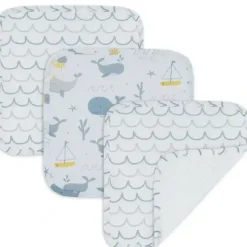 Bath Potty|3pc Living Textiles Cotton Muslin Baby/Infant Bathroom Wash Cloths Whale Themed - cutbabycare.com | baby boutique & care hub