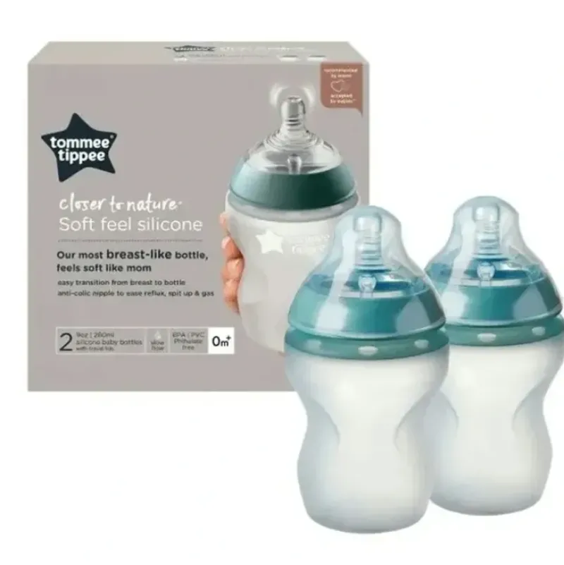 Shop All|2pc Tommee Tippee 260ml Baby Soft Silicone Feeding Bottle Slow Flow w/Lid 0m+ - cutbabycare.com | baby boutique & care hub