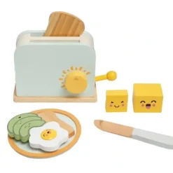 Pearhead - Brunch Time Montessori Toy Toaster Oven Set, 9 Piece Wooden Play Toy Set - cutbabycare.com | baby boutique & care hub* Online