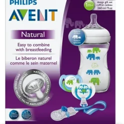 Philips Avent Natural Elephant Deco Boy Gift Set Baby Bottle/Soother 260ml 1m+ - cutbabycare.com | baby boutique & care hub* New