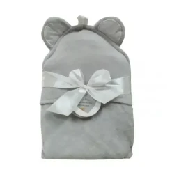 Piccolo Bambino - Luxury Velour Hooded Towel With Satin Ears, Grey - cutbabycare.com | baby boutique & care hub* New