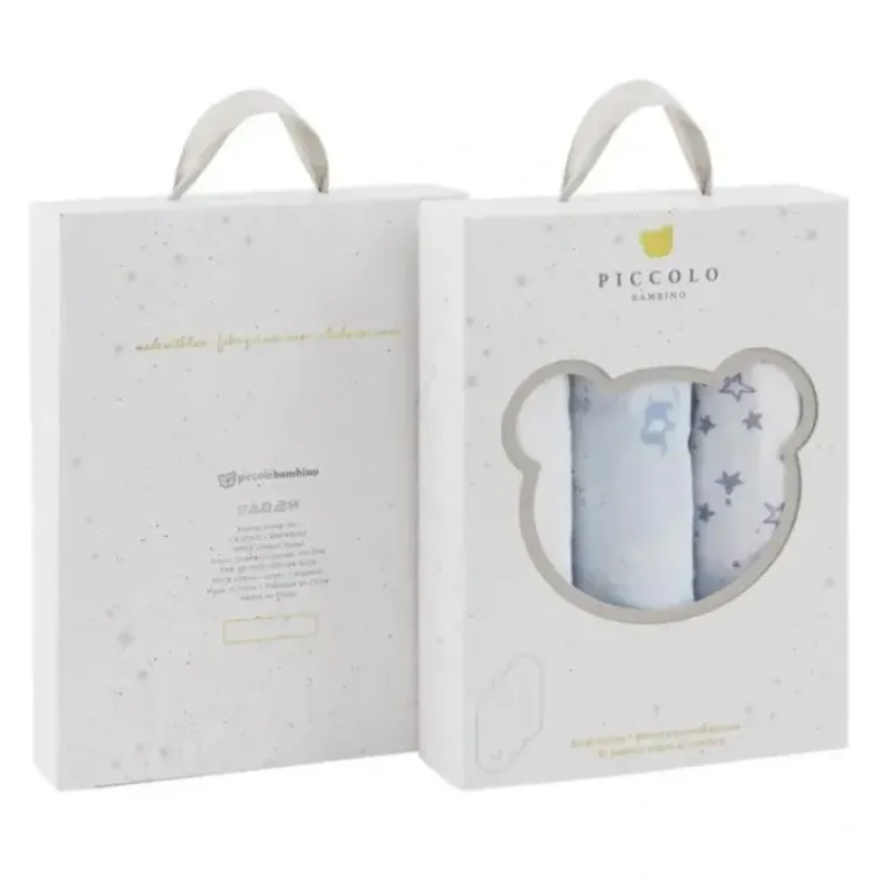 Piccolo Bambino - 3Pk Muslin Burp Cloth In Gift Box Blue - cutbabycare.com | baby boutique & care hub* Outlet