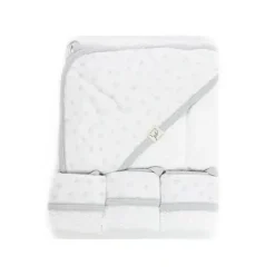 Piccolo Bambino Grey Dotted Baby Hooded Towel & 3 Baby Washcloths Set - cutbabycare.com | baby boutique & care hub* Store