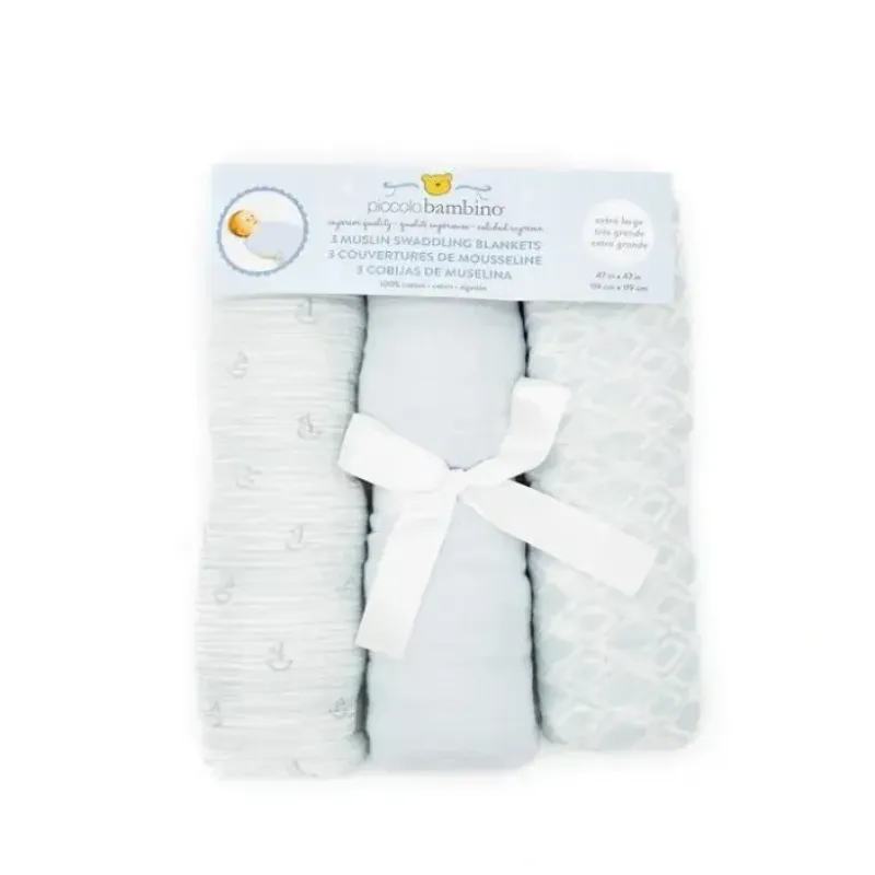 Piccolo Bambino 3pk Different Patterns Muslin Swaddle Blankets Boy - cutbabycare.com | baby boutique & care hub* Store