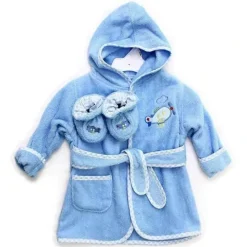 Spasilk Cotton Hooded Terry Bathrobe with Booties-Blue Plane - cutbabycare.com | baby boutique & care hub* Outlet