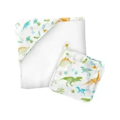 Stephen Joseph - Muslin Hooded Towel With Washcloth, Dino - cutbabycare.com | baby boutique & care hub* Store