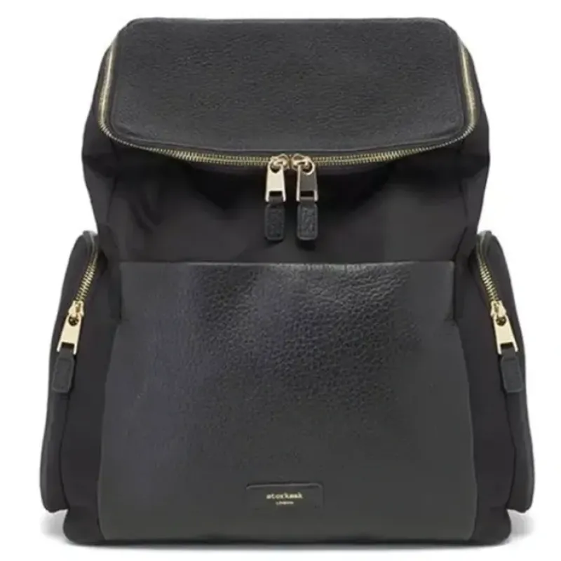 Storksak Alyssa Leather/Nylon Black Nappy Backpack - cutbabycare.com | baby boutique & care hub* Store