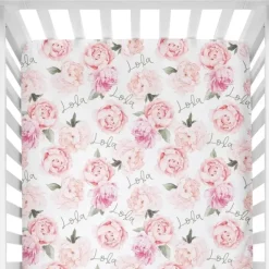 Sugar + Maple Personalized Crib Sheet | Peach Peony Blooms - cutbabycare.com | baby boutique & care hub* Sale