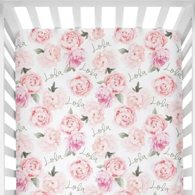 Sugar + Maple Personalized Crib Sheet | Peach Peony Blooms - cutbabycare.com | baby boutique & care hub* Sale