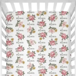 Sugar + Maple Personalized Crib Sheet | Retro Rose - cutbabycare.com | baby boutique & care hub* Sale