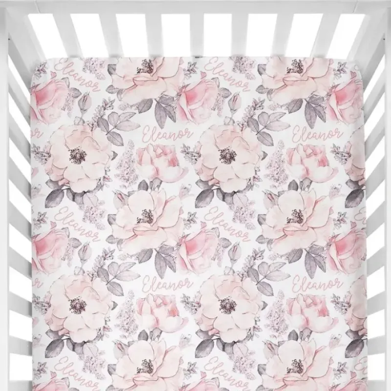 Sugar + Maple Personalized Crib Sheet | Wallpaper Floral - cutbabycare.com | baby boutique & care hub* Clearance