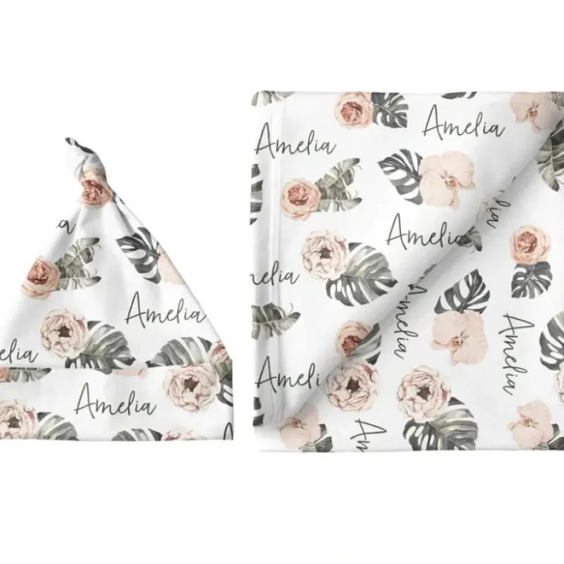 Sugar + Maple Personalized Large Blanket & Hat Set | Tropical Floral - cutbabycare.com | baby boutique & care hub* Cheap